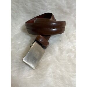 Guess Belt Mens 42 Brown Genuine Leather Silver Plaque Buckle USA Made Good